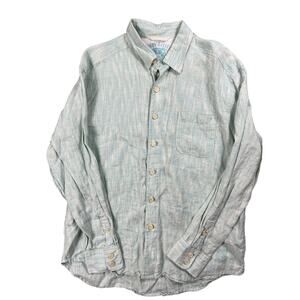 Tommy Bahama Mens Size L 100% Linen Long Sleeve Button Up Shirt Green Cream